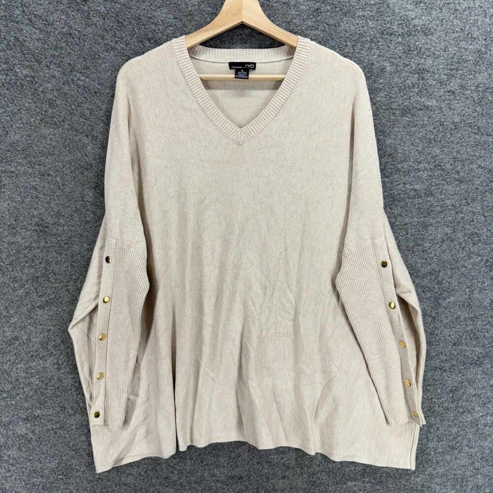 RXB Sweater Pullover Women S Small Beige Knit V-Neck Long Sleeve Rayon Casual